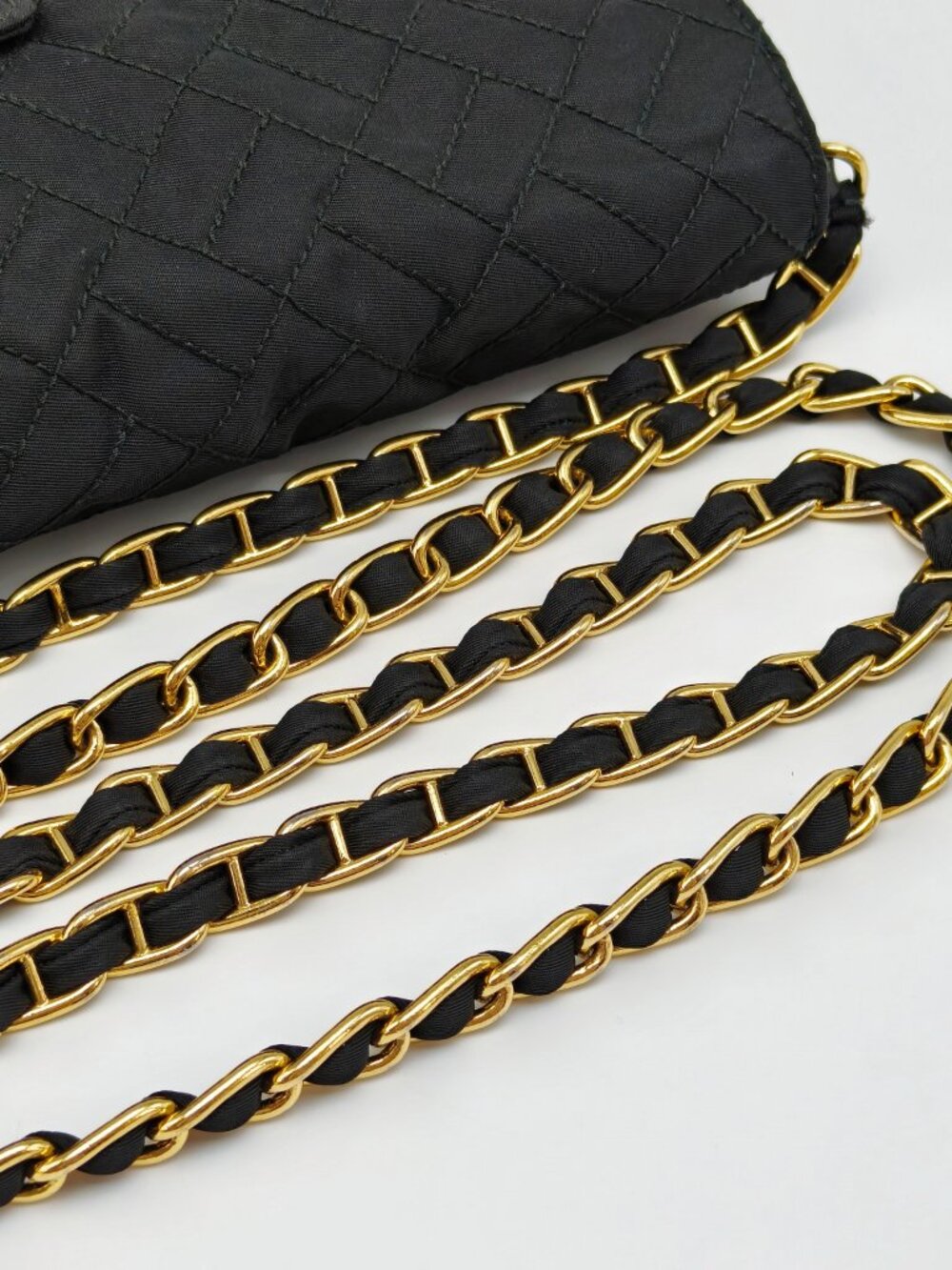 Prada Black Quilted Nylon Chain Shoulder Bag Gold Hardware Crossbody - Picture 5 of 17
